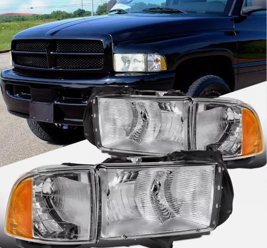 Fits 1999-2001 Dodge Ram 1500 2500 3500 Sport Clear Headlights Corner Lamps L+R - OMOTOR