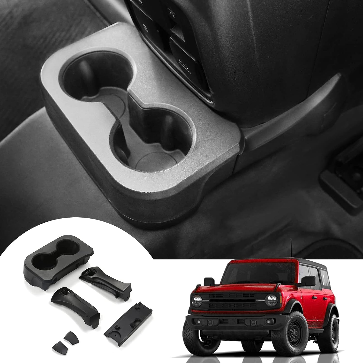 Removable Rear Dual Cup Holder for Ford Bronco 2021-2024 2/4 Door Bronco（Not fits 2025 version and bronco sport)