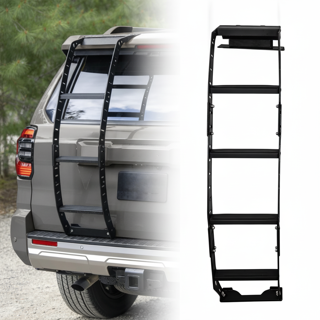 Black Thickened Aluminum Alloy Summit Hatch Ladder Compatible with Toyota 4Runner 2025-2026