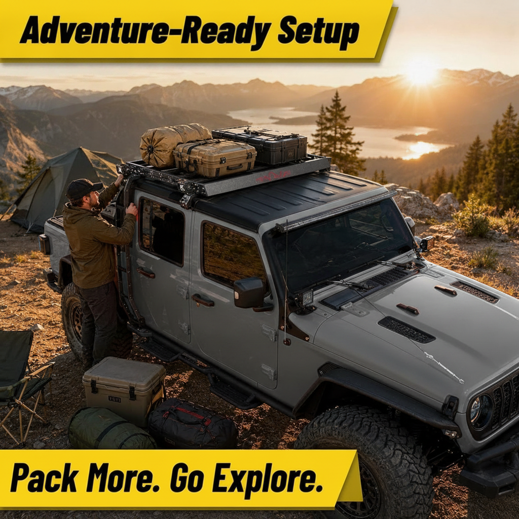 Roof Rack Basket with Dual Ladders and LED Lights For Jeep Gladiator 2020-2026 4-Door