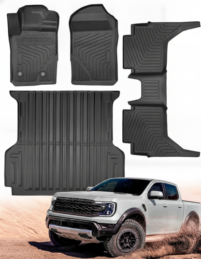 5ft Bed Anti-Slip Waterproof All-Weather Floor Mats For Ford Ranger 2024 - 2026