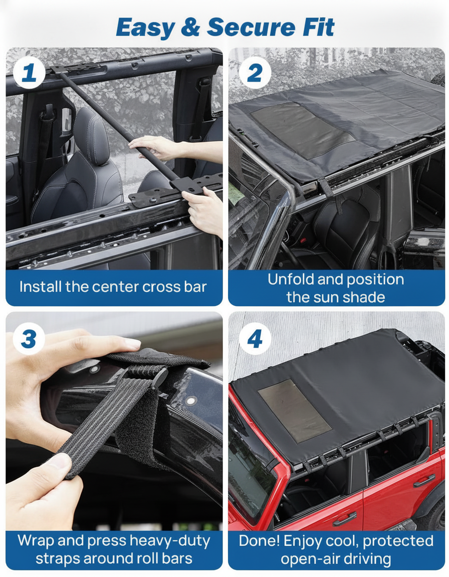 Waterproof Sun Shade Top For Ford Bronco 4Door 2021-2026 , UV Block, Noise Reducing