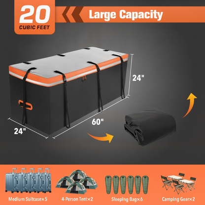 20 Cu Ft Hitch Cargo Carrier Soft Shell Bag, Waterproof PVC