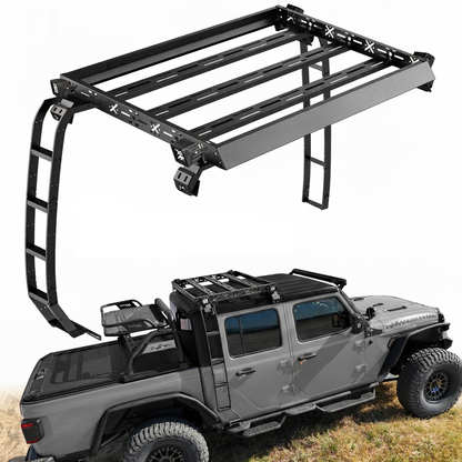 Roof Rack Basket with Dual Ladders and LED Lights For Jeep Gladiator 2020-2026 4-Door