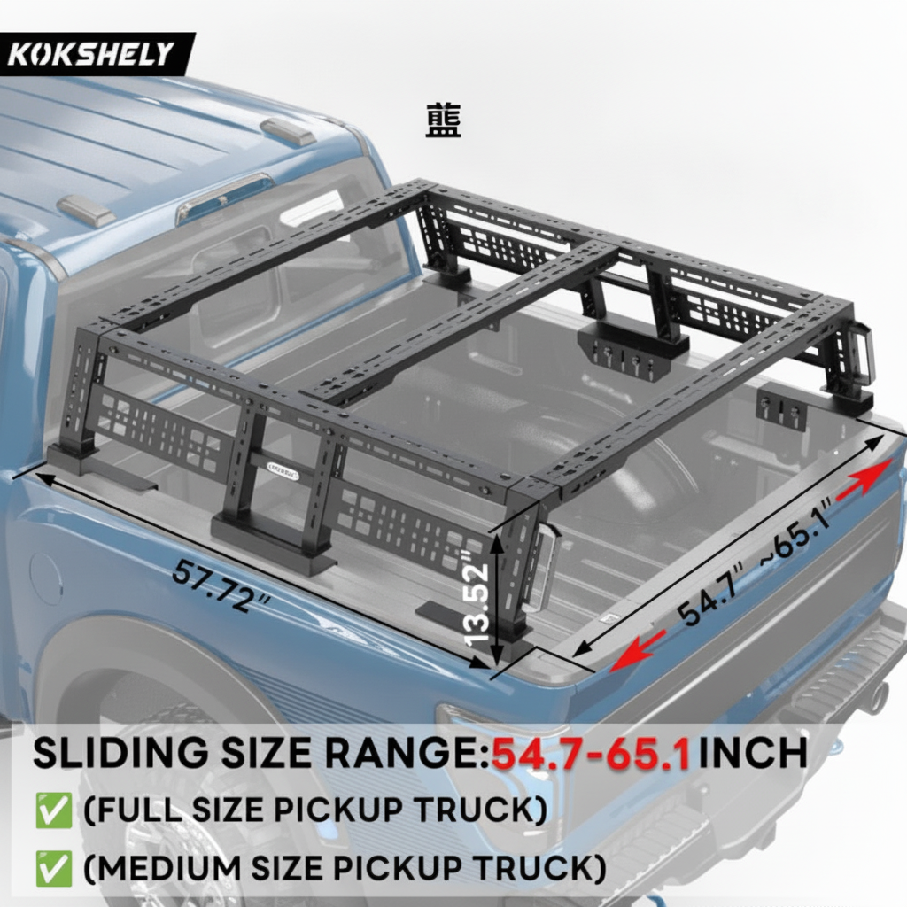 Overland Truck Bed Rack for Full-Size & Mid-Size Pickup Trucks/Overland Bed Racks Truck Cargo Carrier/Tacoma Bed Rack, Fit for Tundra, Ram 1500 & HD, F-Series, Ranger, Silverado, Titan & XD