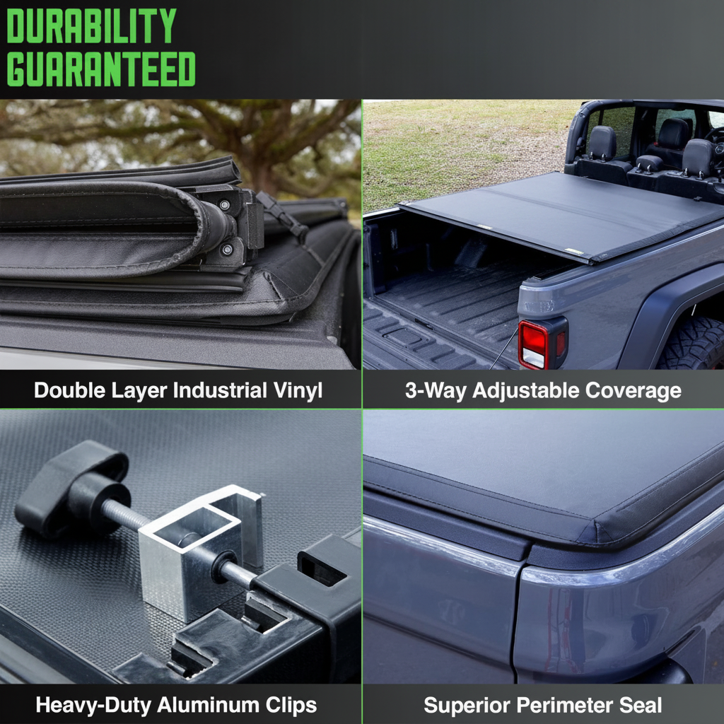 5ft Trifold Soft Tonneau Cover, Weatherproof Vinyl For Jeep Gladiator 2020-2026
