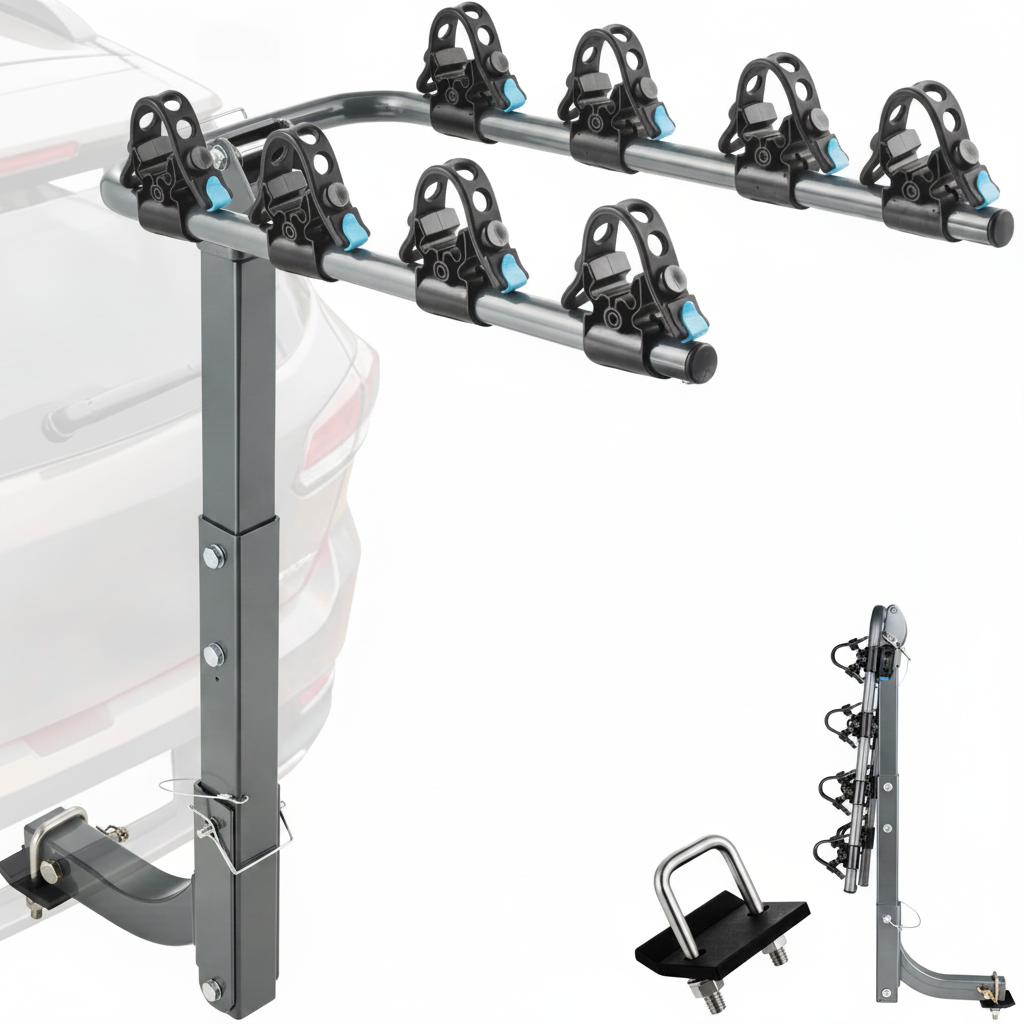 Foldable 4Bike Rack Hitch Mount for Car, SUV, Truck, RV, 2" Receiver