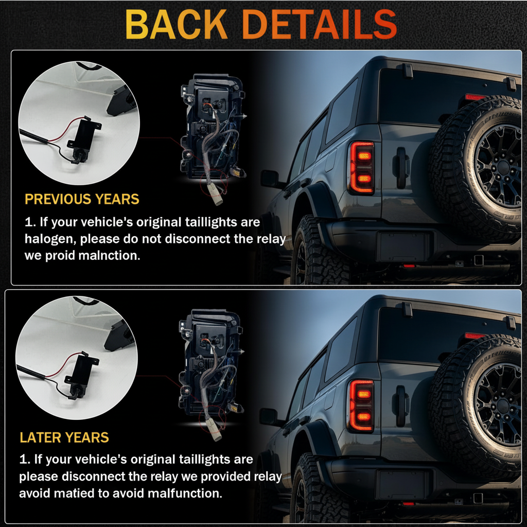 LED Tail Lights with Reverse Parking Brake Light for Ford Bronco 2021-2026 2/4 Door (Excludes Raptor & Sport)