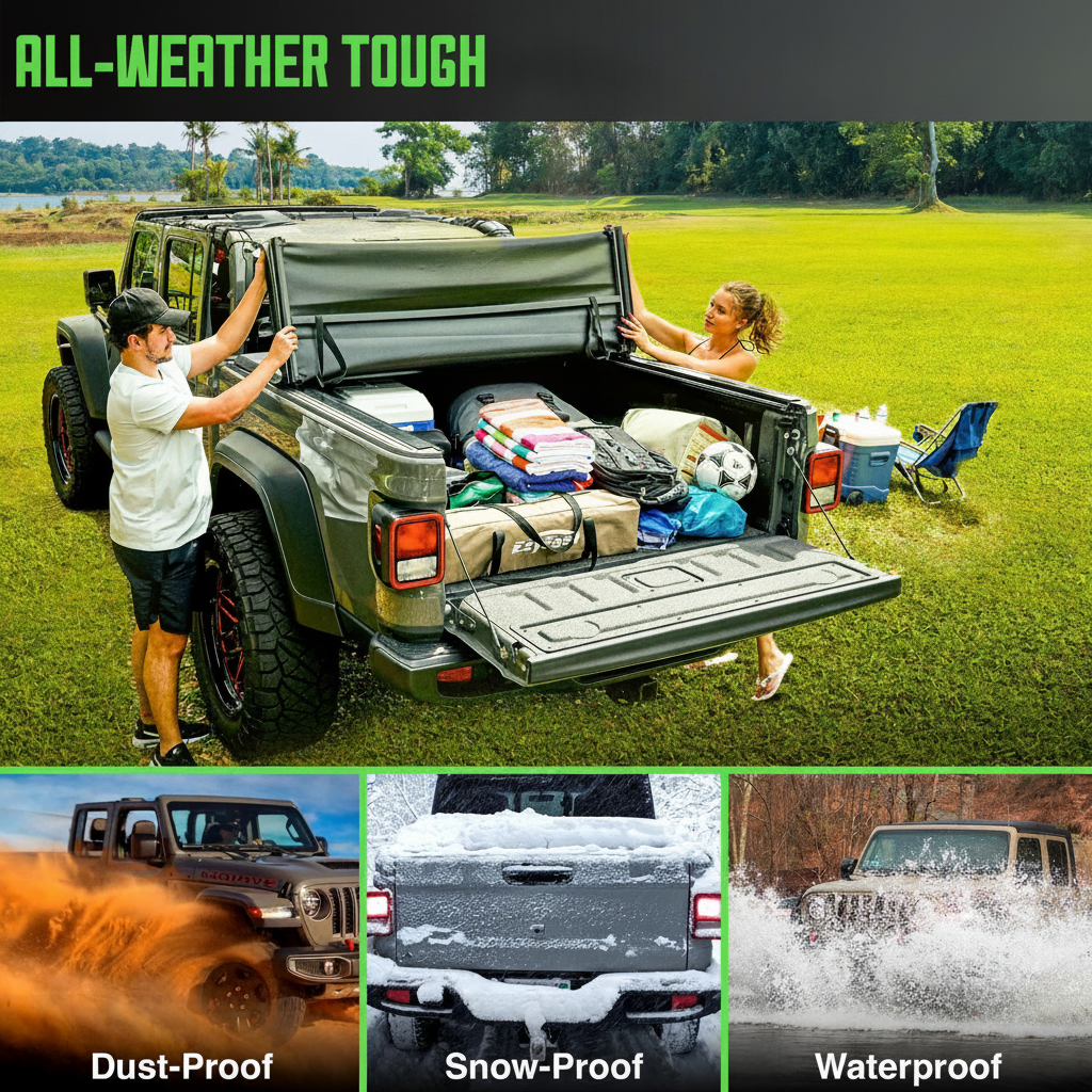 5ft Trifold Soft Tonneau Cover, Weatherproof Vinyl For Jeep Gladiator 2020-2026