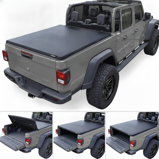 5ft Trifold Soft Tonneau Cover, Weatherproof Vinyl For Jeep Gladiator — OMOTOR
