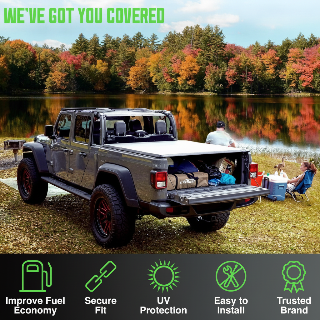 5ft Trifold Soft Tonneau Cover, Weatherproof Vinyl For Jeep Gladiator 2020-2026