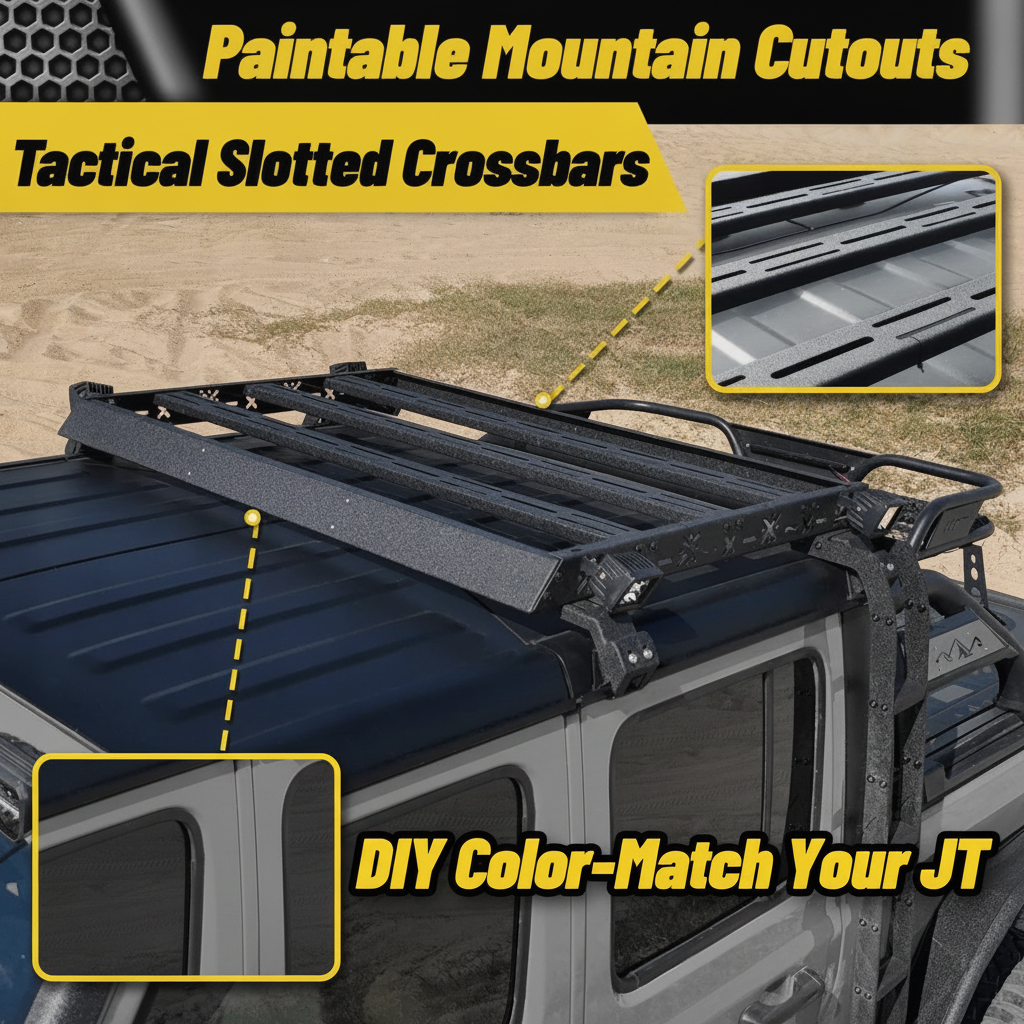 Roof Rack Basket with Dual Ladders and LED Lights For Jeep Gladiator 2020-2026 4-Door