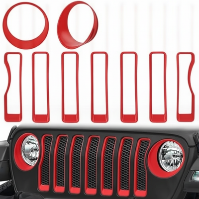 9 Pcs Front Grill Inserts fit for Jeep Wrangler for JL JLU Unlimited Sport SportS 2018 - 2023