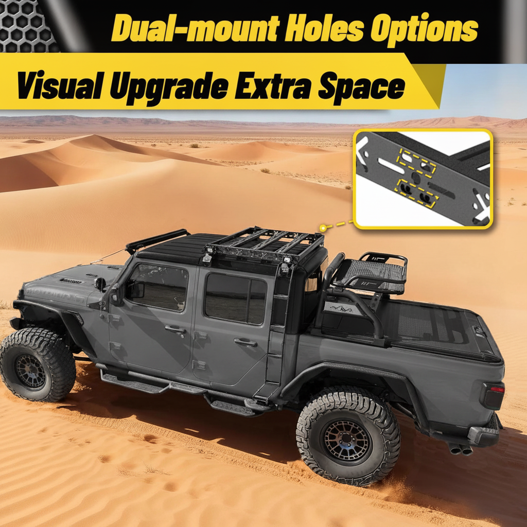 Roof Rack Basket with Dual Ladders and LED Lights For Jeep Gladiator 2020-2026 4-Door