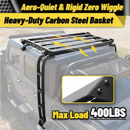 Roof Rack Basket with Dual Ladders and LED Lights For Jeep Gladiator 2020-2026 4-Door