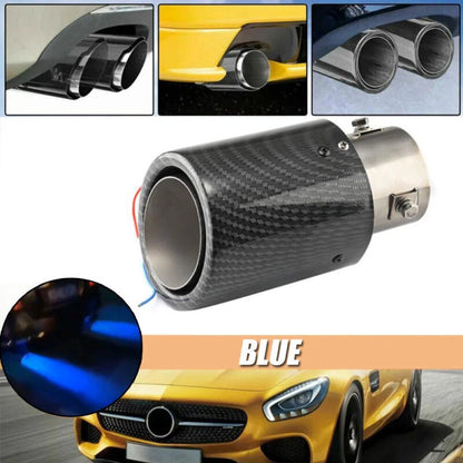 63-65mm Carbon Fibre Car Muffler Exhaust Tip Tail Pipe LED Light Accessories - OMOTOR