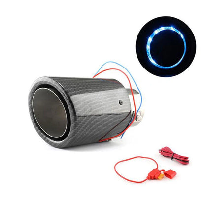 63-65mm Carbon Fibre Car Muffler Exhaust Tip Tail Pipe LED Light Accessories - OMOTOR