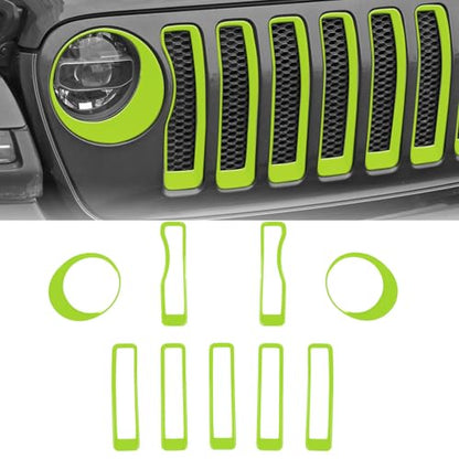 9pcs Mesh Front Grille Grill Insert Headlight Light Cover Trim for Jeep Wrangler JL JLU 2018-2022