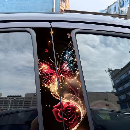 Butterfly and rose patterned car central pillar stickers and window trim strips - OMOTOR