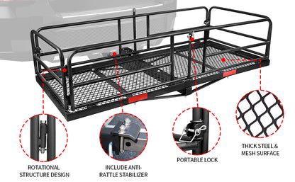 Hitch Mount Cargo Carrier Rack High Side 59" x 24" x 14" Folding Rear Luggage Basket Fits 2" Receiver for Car SUV Camping Traveling - OMOTOR