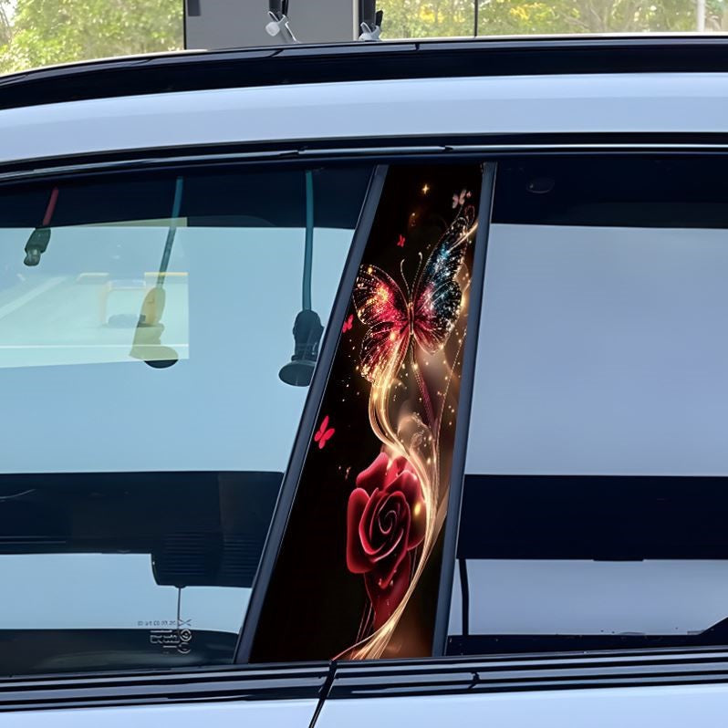 Butterfly and rose patterned car central pillar stickers and window trim strips