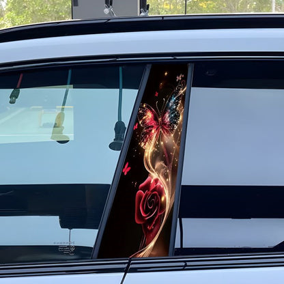 Butterfly and rose patterned car central pillar stickers and window trim strips - OMOTOR