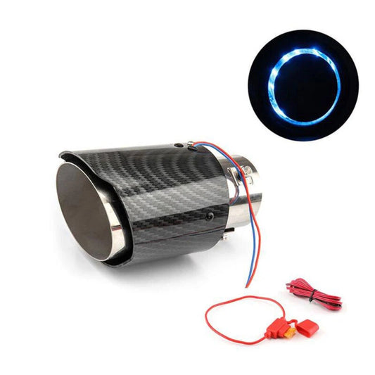 63-65mm Carbon Fibre Car Muffler Exhaust Tip Tail Pipe LED Light Accessories - OMOTOR