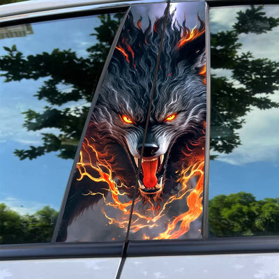 Car Center B Pillar Sticker Car Door Pillar Decals Black Wolf Engulfed