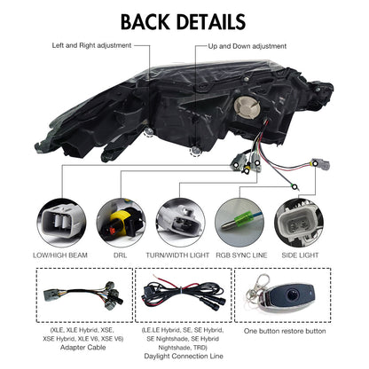 Clear refletor RGB Headlights For 2018-2024 Toyota Camry LE SE XLE XSE TRD - OMOTOR
