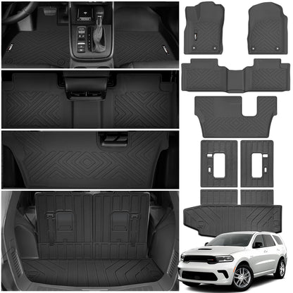 Floor Mats & Trunk Mat for 2016-2024 2025 Dodge Durango with Backrest Mat All Weather TPE Protection - OMOTOR