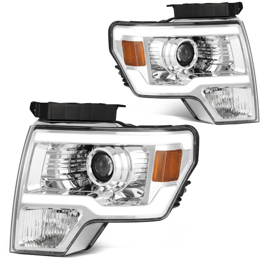 09-14 Ford F150 Light Duty Pickup Black Bazel C-Shape LED light Tube Projector Headlights