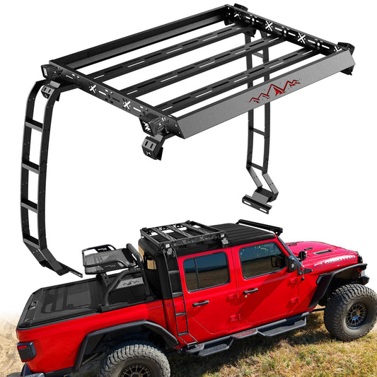 Roof Rack Basket with Dual Ladders and LED Lights For Jeep Gladiator 2020-2026 4-Door
