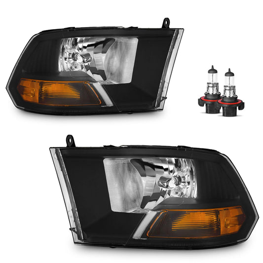 Headlights Assembly Compatible with 2009-2012 Dodge Ram 1500/2010-2012 Dodge Ram 2500 3500 (Does NOT Fit Quad Beam Headlight Models) Headlight Assemblies Black Housing with 1 Pairs H13 Bulbs
