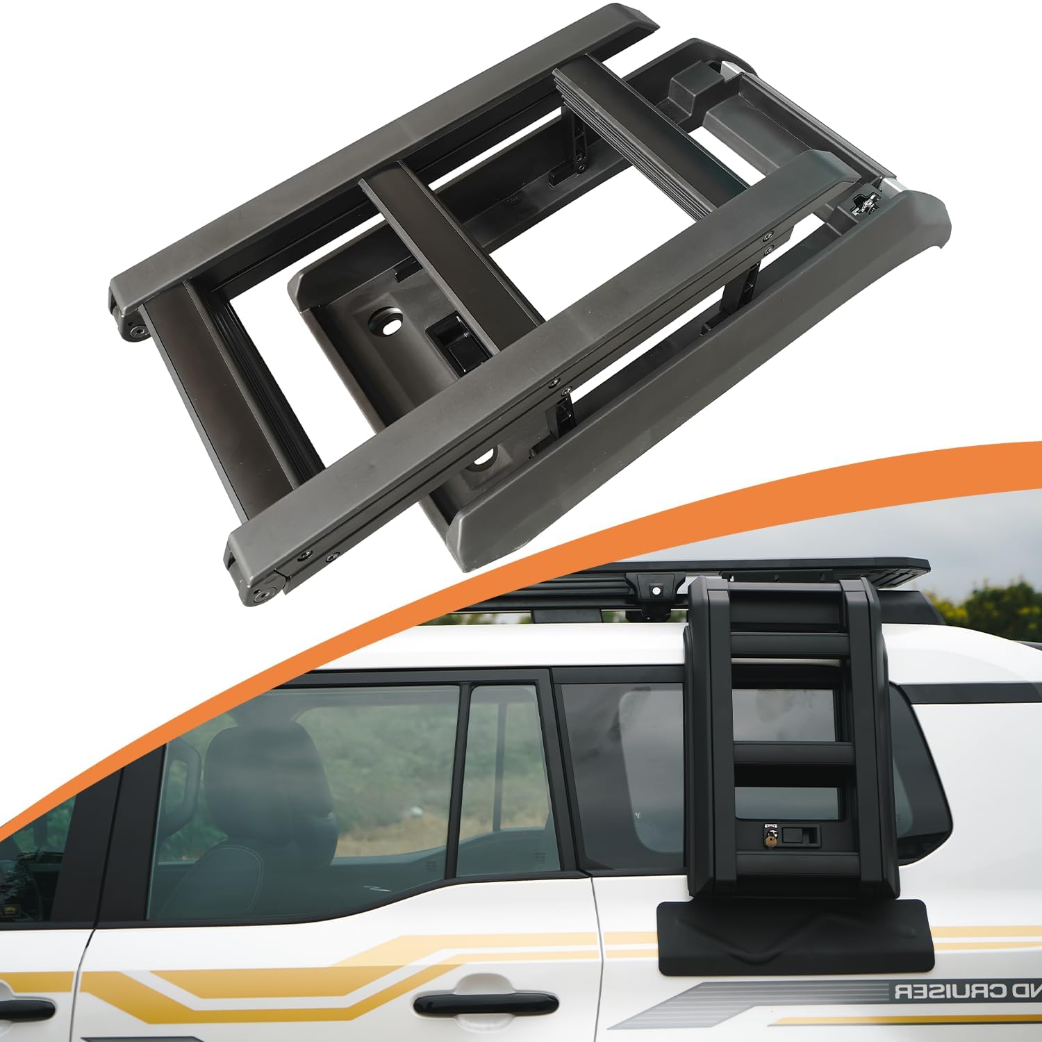 OEM Style Black Foldable Side Ladder with Locking Mechanism for 2024-2026 Toyota Land Cruiser Prado J250/LC250/1958