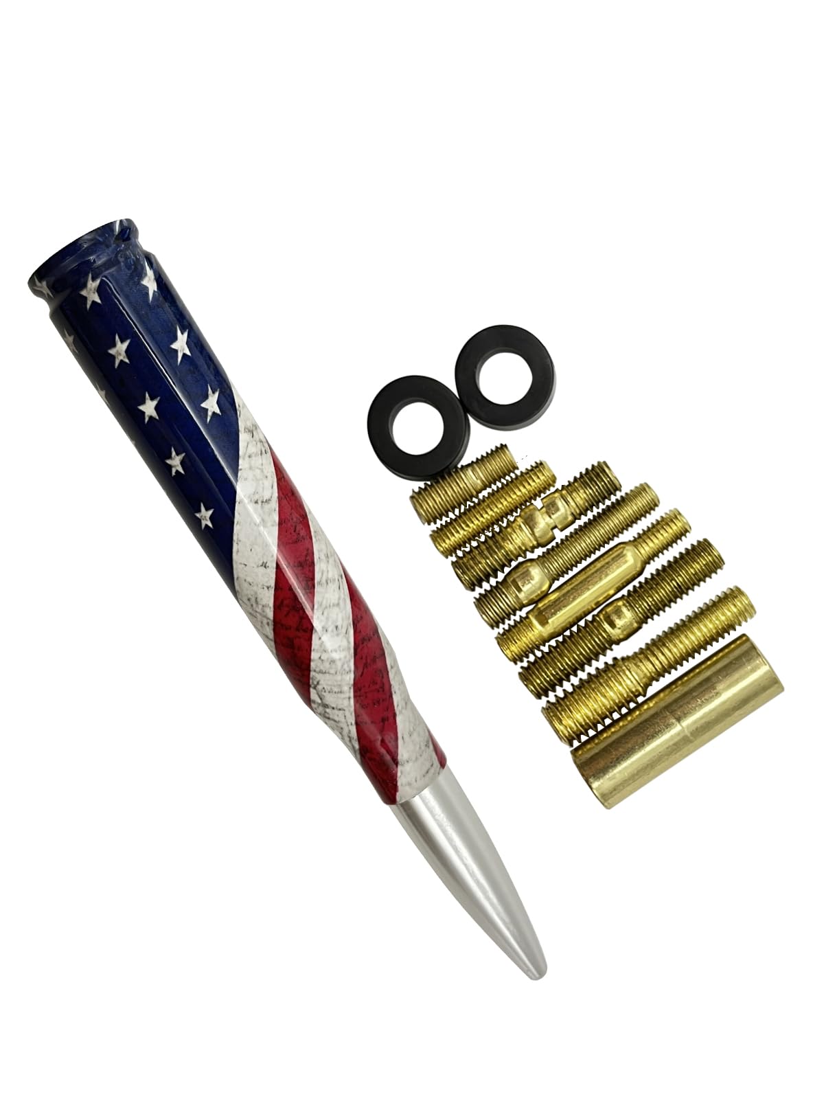 Universal 50 Cal American Flag Bullet Truck Antenna Compatible with GMC Sierra 1500 Chevy Dodge Ram Silverado 1500, 2500, 3500, Ford F150, F250, F350