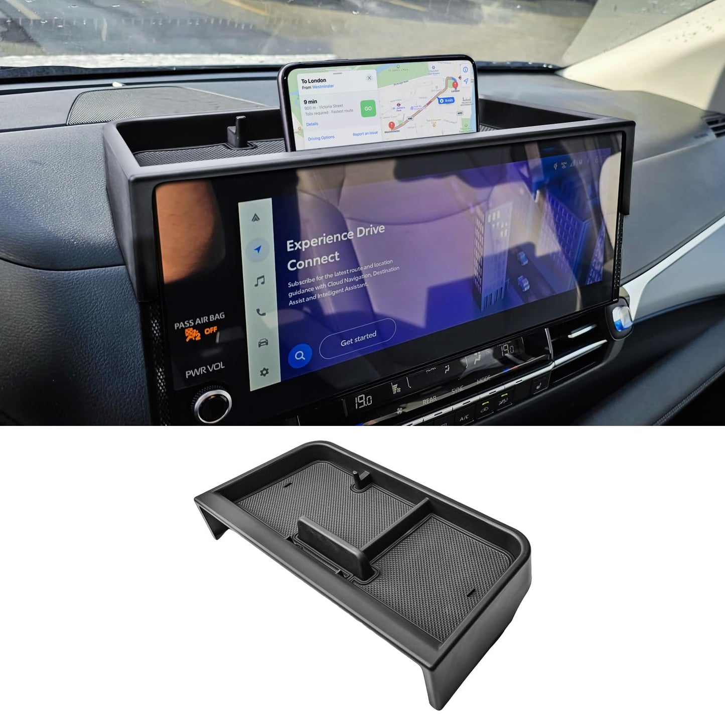 New Dash Tray Phone Holder Compatible with 2025 2026 Toyota Sienna 12.3" Screen (Not for LE Trim with 8" Screen)