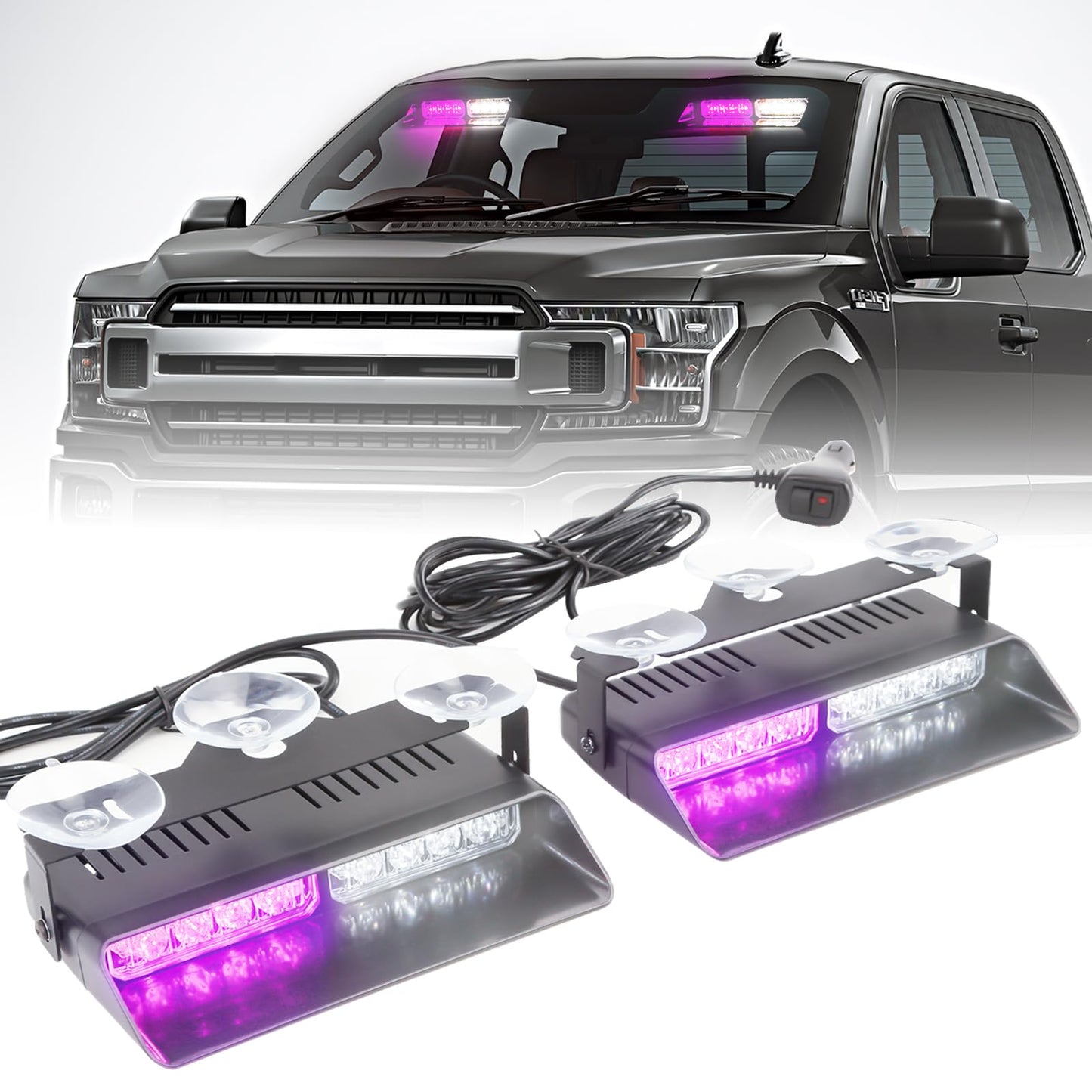 LED Dash Police Emergency Strobe Light Bar, 16 LEDs, 19 Flash Patterns for Bus, RV, Car, Truck, Tractor