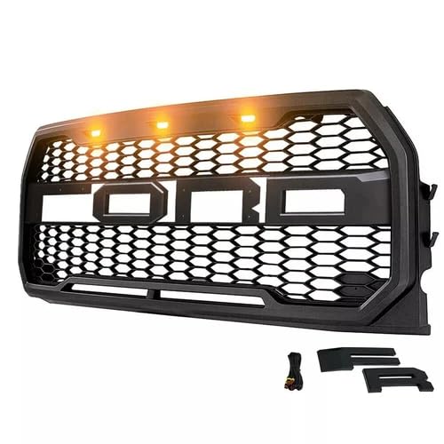 Raptor Style Matte Black Front Bumper Grille with Yellow LED Lights Fit for 2015-2017 Ford F150 - OMOTOR