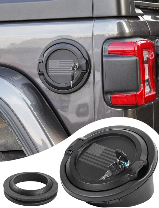 Fuel Filler Cover With US Flag, Locking Gas Tank Door Exterior Accessories,Aluminum Alloy Gas Cap Cover for 2018-2023 Jeep Wrangler JL JLU…
