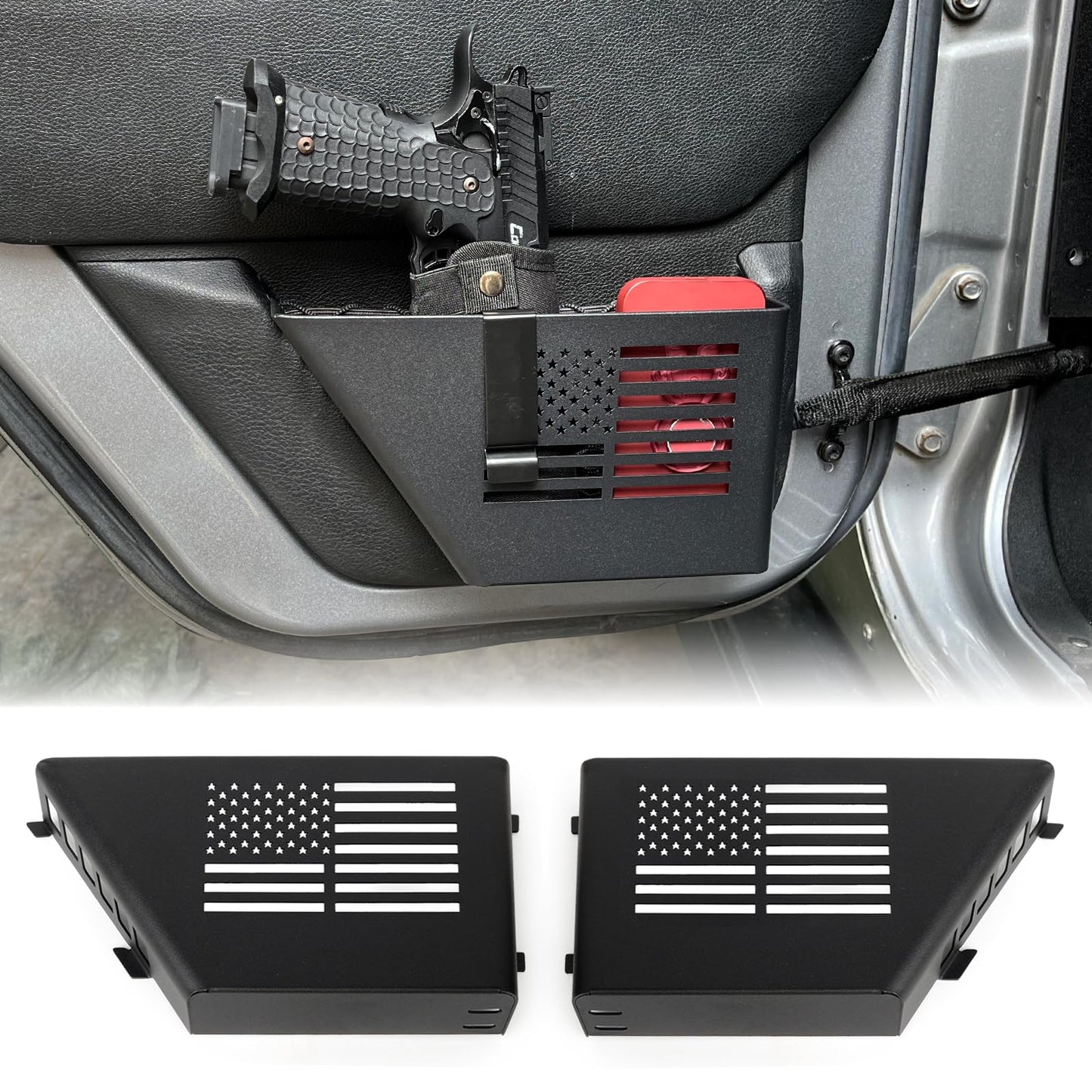 Metal Front Door Storage Box For 2007-2018 Jeep Wrangler JK 2/4 Door (Black)