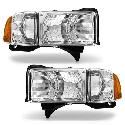 Fits 1999-2001 Dodge Ram 1500 2500 3500 Sport Clear Headlights Corner Lamps L+R