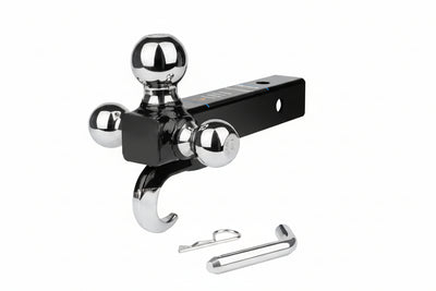 Trailer Hitch Tri-Ball Mount with Hook, Tactical Tow Hook, Sizes 1-7/8", 2" and 2-5/16", Fits 2 Inch Hitch Receiver