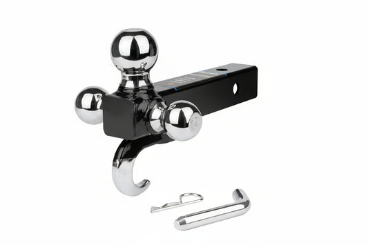 Trailer Hitch Tri-Ball Mount with Hook, Tactical Tow Hook, Sizes 1-7/8", 2" and 2-5/16", Fits 2 Inch Hitch Receiver