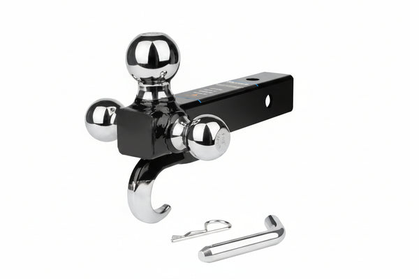 Trailer Hitch Tri-Ball Mount with Hook, Tactical Tow Hook, Sizes 1-7/8", 2" and 2-5/16", Fits 2 Inch Hitch Receiver