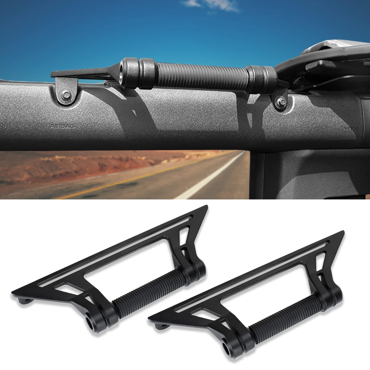 2 Pcs Aluminum Alloy Roll Bar Grab Handles Compatible with Ford Bronco 2021-2025+ Soft & Hard Top