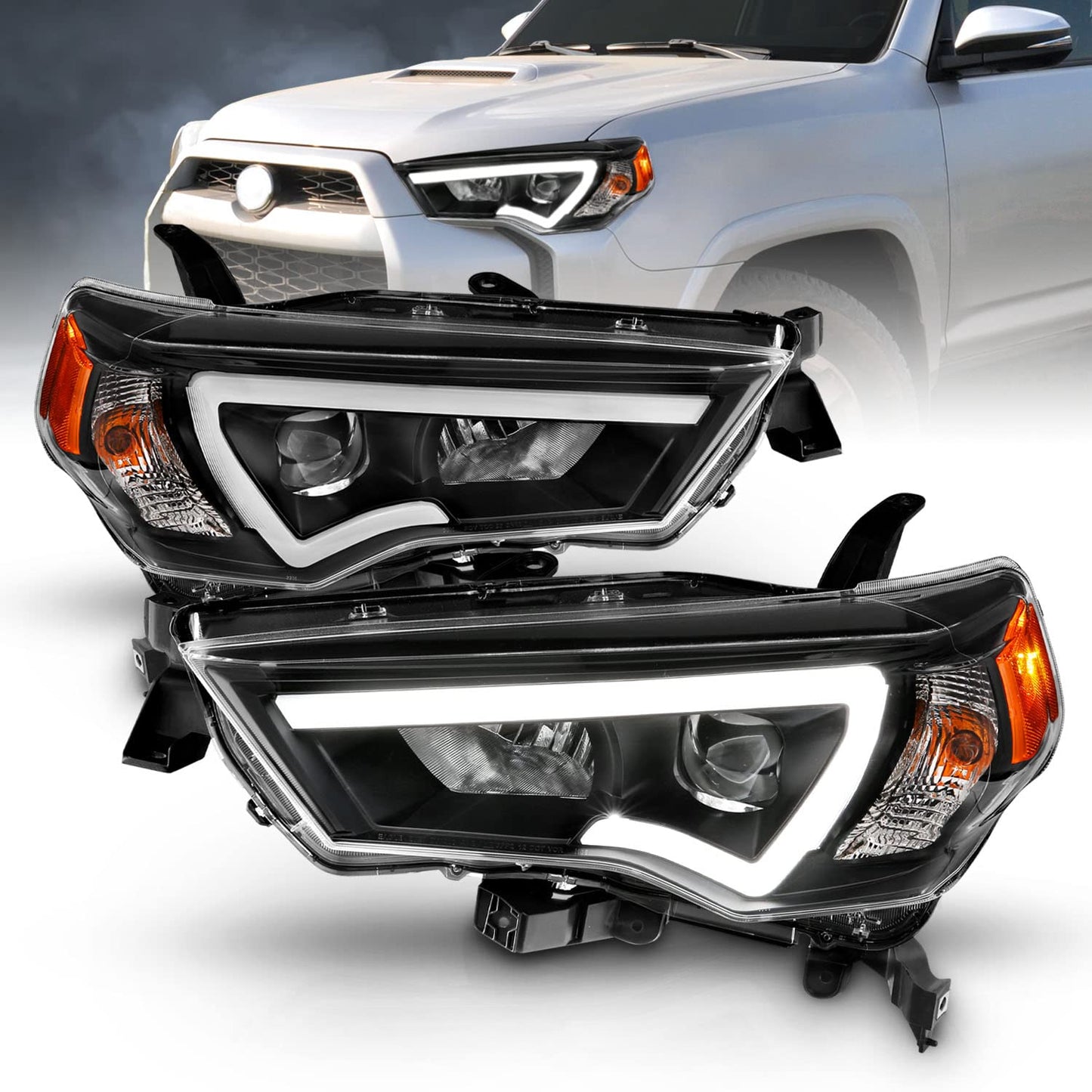 LED Tube Square Projector Headlights Assembly Set For Toyota 4Runner 2014-2023