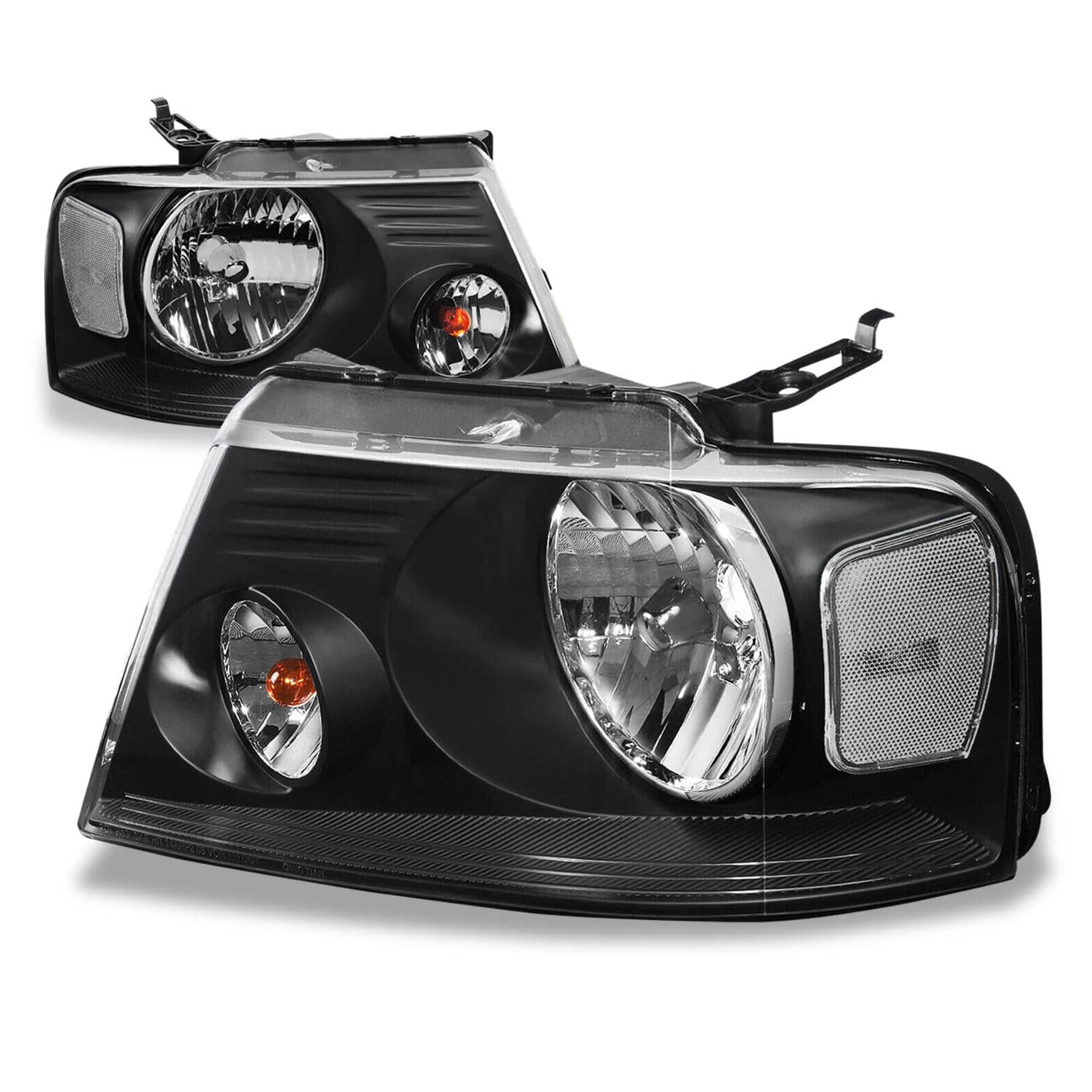 Headlight Assembly Compatible With 2004-2008 Ford F150 04-08 04 05 06 07 08 Ford F150 Head Lamp Assembly Driver And Passenger Side (Black Housing Clear Reflector)