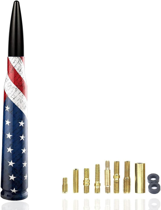 Universal 50 Cal American Flag Bullet Truck Antenna Compatible with GMC Sierra 1500 Chevy Dodge Ram Silverado 1500, 2500, 3500, Ford F150, F250, F350