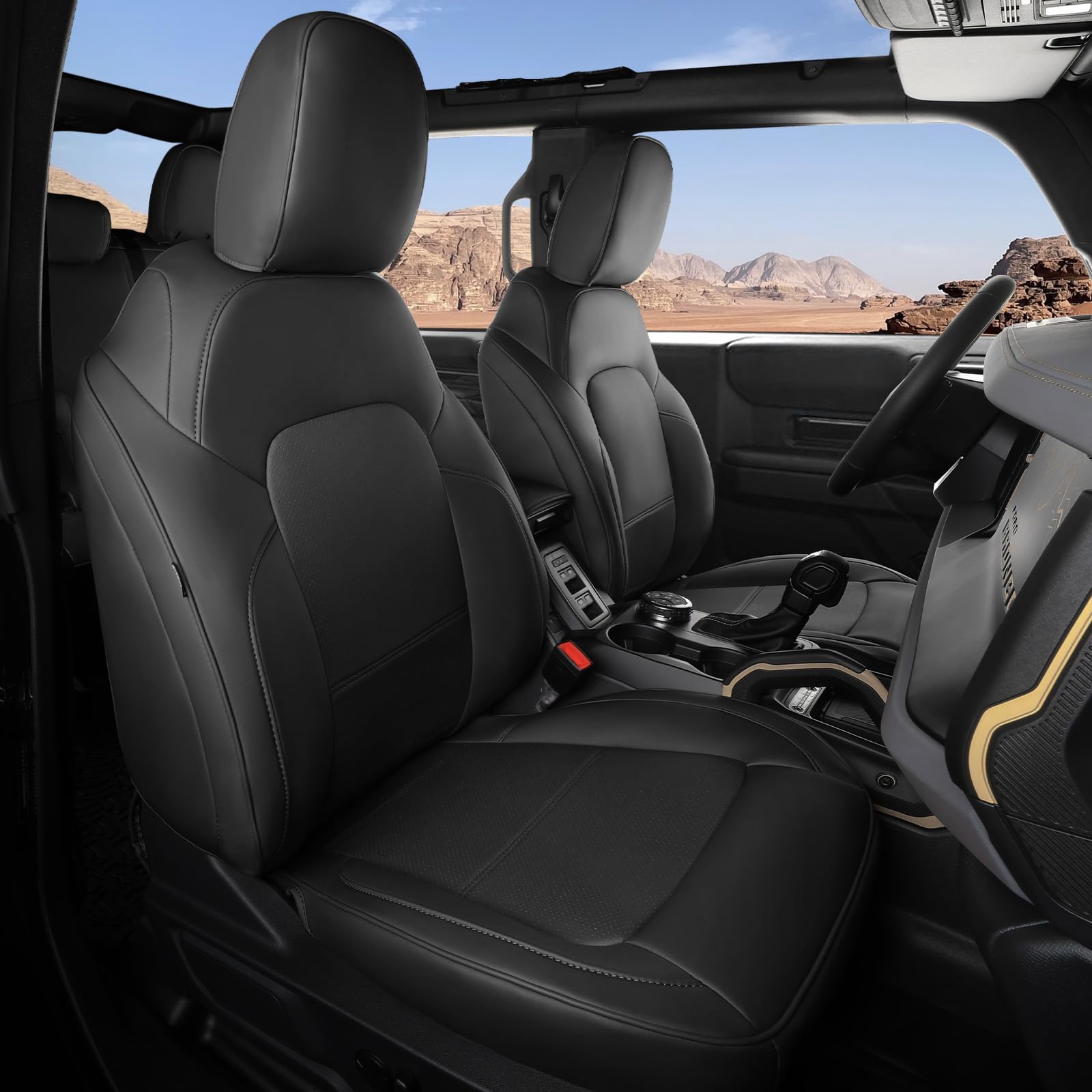 Seat Covers Protector with Backrest and Armrest for Ford Bronco Accessories 2021-2025 4-Door (Black) - OMOTOR