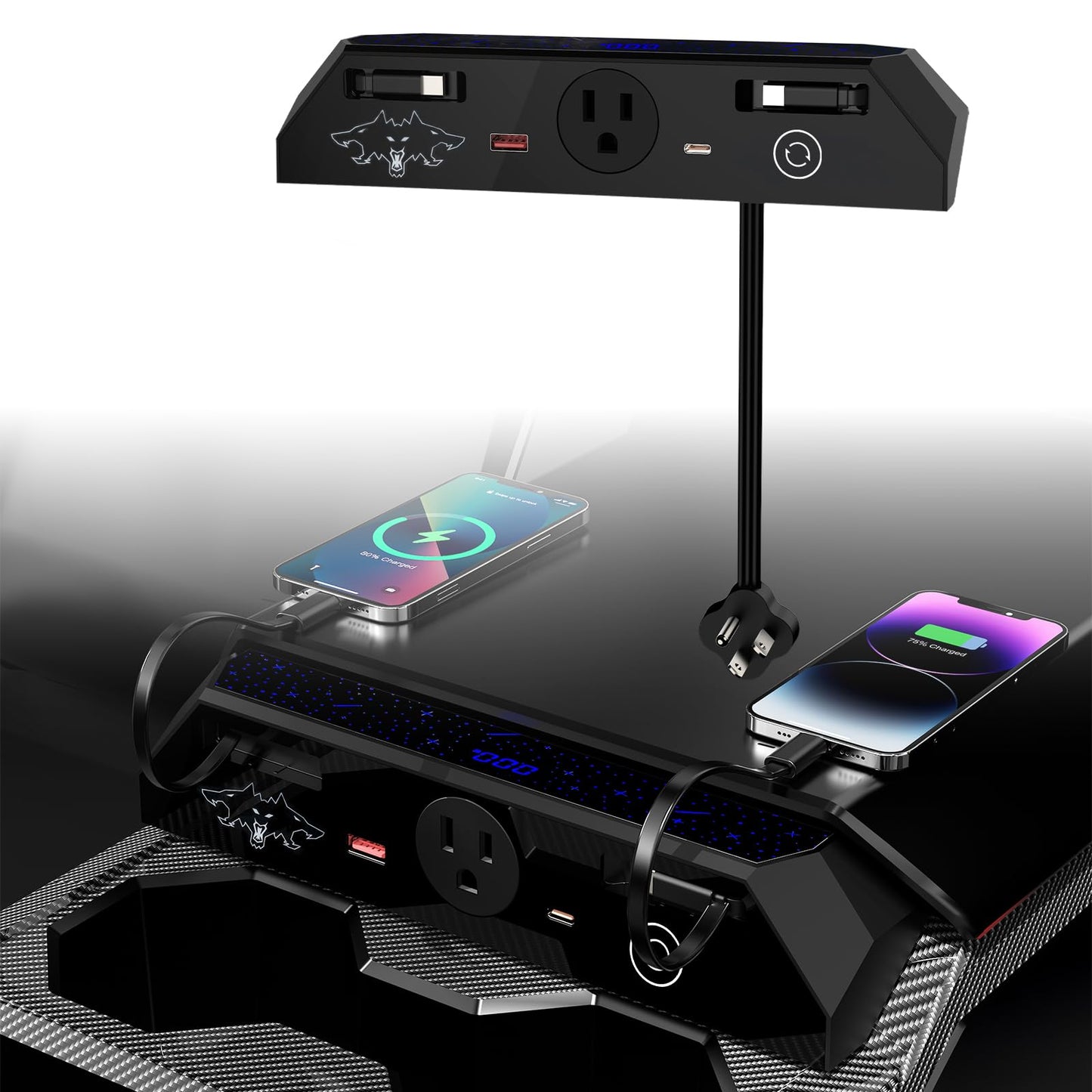 USB Charger Hub for Tesla Cybetruck with 110V AC Outlet & Retractable — OMOTOR